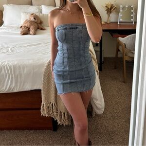 Princess Polly Light Blue Denim Strapless Bodycon Mini Dress